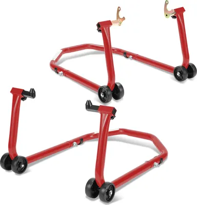 Image de Béquille de moto Jayseuw 300 kg Béquille de montage pour roue avant et arrière | Adaptateur U-Type| Capacité de levage moto Moto rouge