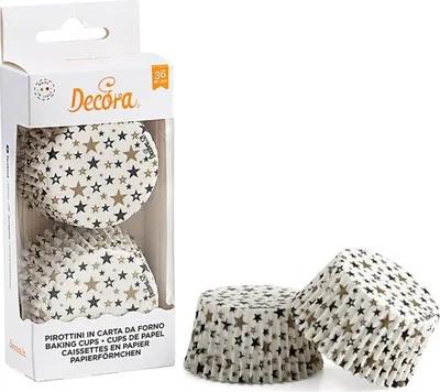 Produktbild von Muffinförmchen BLACK & GOLD STARS 50x32mm 36 Stück