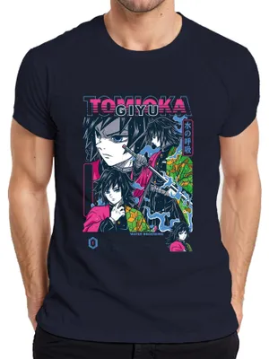 Productafbeelding van Giyu Tomioka Kimetsu no Yaiba T-shirt, waterademhaling, zwaard, pilaren, heren, marineblauw, 3XL