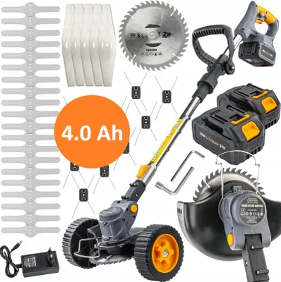 Produktbild von Akku Rasentrimmer mit Rädern 2x Batterie 4.0 Ah Li-Ion 21V Teleskop Rasenkantenschneider Motorsense Leicht Freischneider Kantenschneider Rasenmäher