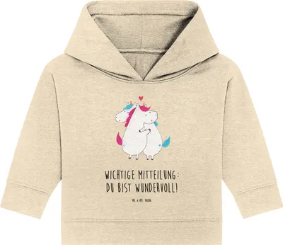 Produktbild von Mr. & Mrs. Panda Organic Baby Hoodie Einhorn Mitteilung 24. - 36. Monat - Natural Raw - Geschenk, Valentine, Lustig, Kapuzensweatshirt, Kapuzenshirt, Valentinstag