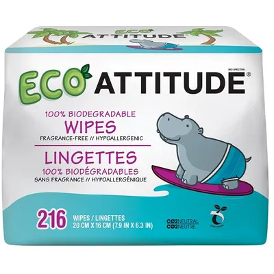 Image de ATTITUDE lingettes humides non parfumées - emballage avantageux (3 x 72 pcs)