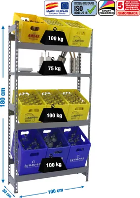 Produktbild von Simonrack Getränkekistenregal SIMONBOTTLE 8425437087806 grau 100,0 x 30,0 x 180,0 cm
