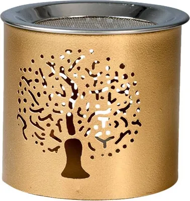 Produktbild von Räucherstövchen Eisen Baum-Muster Gold H6cm Betriebsart Teelicht Für Weihrauch