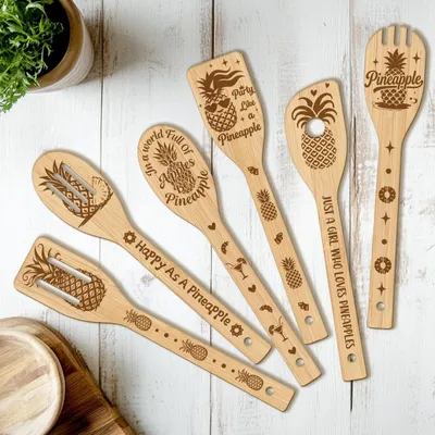 Imagen del producto de Juego de 6 utensilios de cocina de bambú