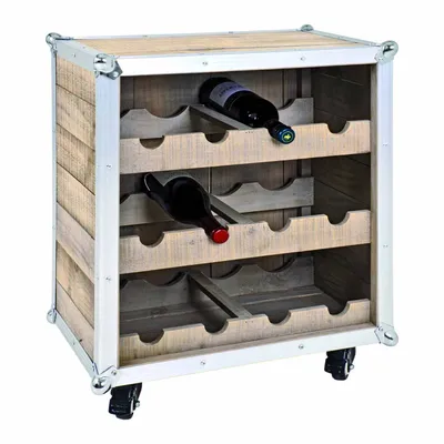Produktbild von Haku Flaschenregal aus Massivholz Kiefer-Aluminium für 12 Flaschen auf Rollen