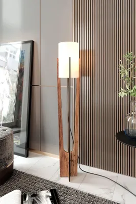 Productafbeelding van Opviq, hoogwaardige staande lamp van craftpapier en MDF, walnoot, 135 cm hoog | 1 x E27, max. 40 W | IP23, ideaal voor Scandinavische woonkamers, elegant design.