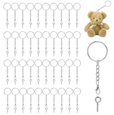 Produktbild von Schlüsselringe Set - 40 Stück mit Kette und Karabiner - Für Basteln und Schmuckherstellung - 25 mm Ringe mit 40 Schraubösen