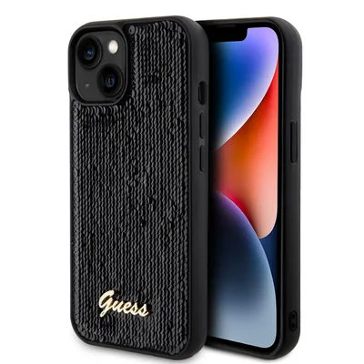 Obrázek produktu pro Guess Sequin Script Kovové Pouzdro Pro Iphone 15 - Černé