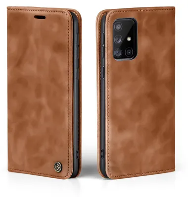 Produktbild von Handy Hülle für Samsung Galaxy A51 Klapphülle Bookcase Flip Cover Handy Tasche Etui Farbe: Hellbraun