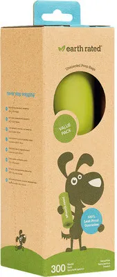 Productafbeelding van Earth Rated, losse rol - Hondenpoepzakjes - Gemaakt van EPI-kunststof - Geurvrij - 300 zakjes - Groen - 20,3x33 cm