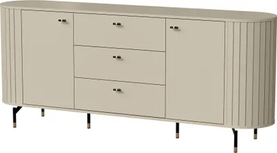 Obrázok produktu pre BETTSO Elegantná dvojdverová zaoblená komoda s priestrannými zásuvkami na vysokých frézovaných nohách ZANTE Black Cashmere Beige