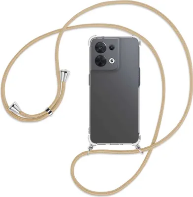 Produktbild von Handykette Backcover-Schutzhülle mit Band (Metall silberfarben) für Oppo Reno8 5G (CPH2359, 6.4'') - caramel