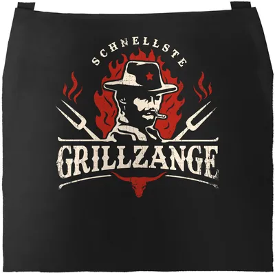 Produktbild von Grill-Schürze für Männer mit Spruch Schnellste Grillzange Cowboy Revolverheld Geschenk Baumwoll-Schürze Moonworks® schwarz unisize