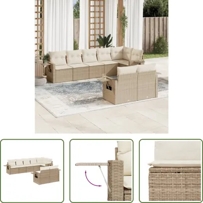 Produktbild von The Living Store 8-tlg. Garten-Sofagarnitur mit Kissen Beige Poly Rattan