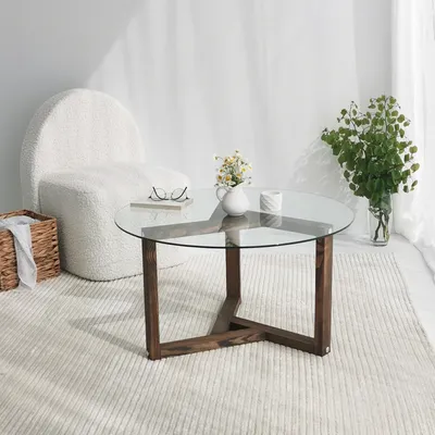 Image de Skye Decor, Miro - Walnut, tables basses, noyer, verre, 75 x 40 x 75 cm