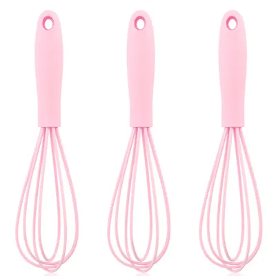 Produktbild von 3 Stück Schneebesen Silikon, Edelstahl Rührbesen Silikondrähte für Mischen, Schneebesen, Schlagen, Aufschäumen und Rühren,(pink)