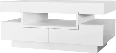Image de LVHOM Table basse haute brillance avec LED, table d'appoint avec tiroirs, table de salon Scandi, table basse, blanc