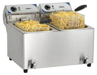 Elektrische Friteuse mit Ablassventil, 2 x 7 L, Edelstahl