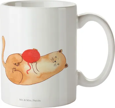 Produktbild von Mr. & Mrs. Panda Kaffeetasse Katze Wolle - Weiß - Geschenk, Spielen, Teetasse, Kaffeebecher, Pott, Cat, Kaffeepott, Süß, Katzen, Putzig, Tasse