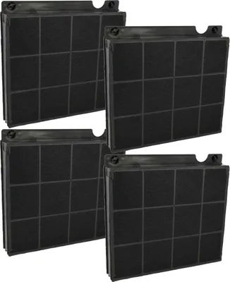 Four charcoal filters are arranged in a 2x2 grid against a white background.