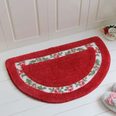 Image de Chic Rose Flowers Tapis de bain en forme de demi-lune Tapis de sol pour tapis d'intérieur, polyester, rouge, 45 × 60 cm