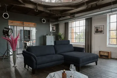 Produktbild von KAWOLA Sofa MALTA Ecksofa Stoff schwarz mit Kopfstütze Recamiere rechts