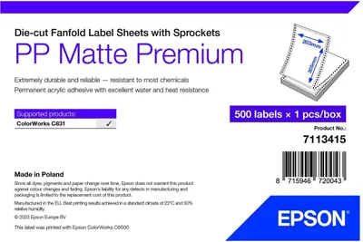 Produktbild von EPSON PP Matte Label 203x305mm 500 Etiketten, Die-Cut Fanfold (7113415)