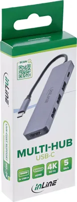 Obrázok produktu pre InLine 33271A, USB Typ-C, USB Typ-C, HDMI, USB 3.2 Gen 1 (3.1 Gen 1), Samec, Šedá, Čína, 5 Gbit/s