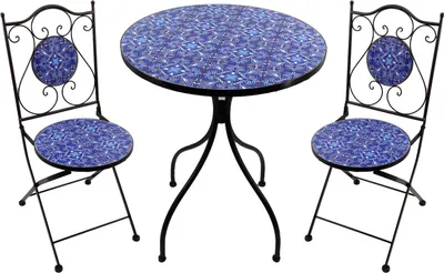 Immagine prodotto di Milani Home - Set due sedie pieghevoli e tavolo rotondo con decori cm 60 Ø x 75 h - Blu