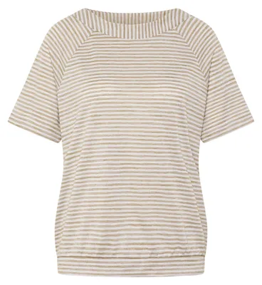 Produktbild von Grünes T-Shirt mit Streifenmuster, Raglanärmeln, Rundhalsausschnitt und lockerem Sitz, Größe 36