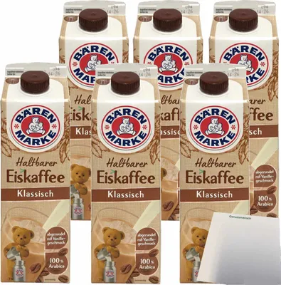 Produktbild von Bärenmarke Haltbarer Eiskaffee Klassisch 1,8% Fett 6er Pack (6x1 Liter Packung) + usy Block