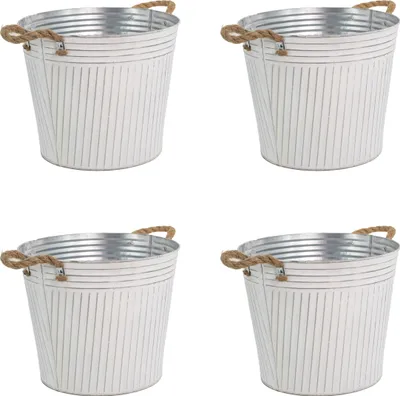 Produktbild von Metall Blumentopf weiß Ø 22 x 20cm - 4 Stück Pflanz-Töpfe Übertopf bepflanzbar