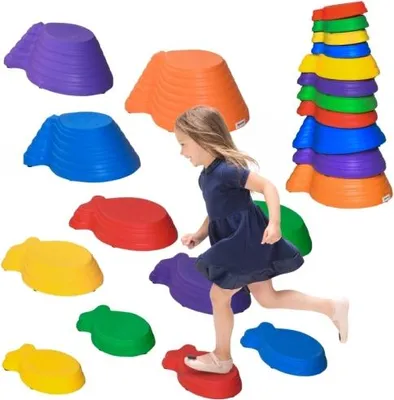 Produktbild von 42x31x20 cm Multicolor Flusssteine Balance-Steine Trittsteine Fuer Kinder Balancespiel Rutschfest Bis 100 kg