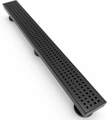 Immagine prodotto di Tubo di alimentazione lineare per doccia - Getto quadrato - Lunghezza 61 cm - Finitura nero opaco - Sistema di scarico a pavimento