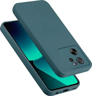 A teal-colored phone case is shown on top of a smartphone.