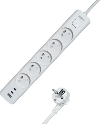 Imagen del producto de Regleta de alimentación MORRE M407: 5 enchufes, USB-A de 12W, 2xUSB-C de 12W, 1,5 metros