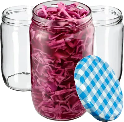Immagine prodotto di Barattoli per conserve KADAX con coperchio "Niva", barattoli per marmellata, barattoli per conserve, 720 ml, blu a scacchi, 24 pezzi
