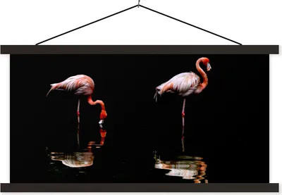 Produktbild von MuchoWow® Textilposter Zwei Flamingos stehen im Wasser 90x45 cm mit schwarzem Rahmen - Klemmleisten