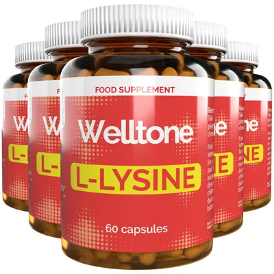 Zdjęcie produktu dla Welltone L-lizyna – 300 kapsułek (5 x 60 kapsułek), opakowanie zawierające 5 sztuk