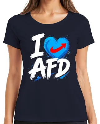 Obrázek produktu pro Tričko s potiskem "I Love AfD Blaues Herz Patriot Deutschland", sarkastické, dámské, tmavě modré, velikost S