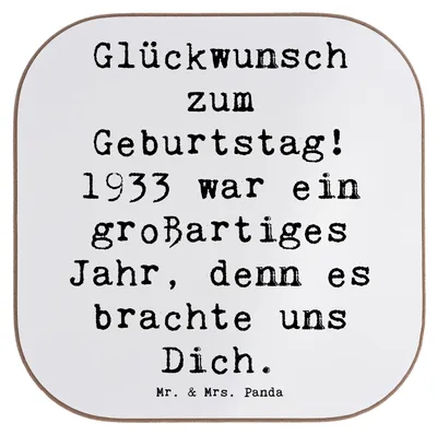 Produktbild von Mr. & Mrs. Panda Tischuntersetzer Spruch 1933 Geburtstag - Weiß - Geschenk, Dankbarkeit, Untersetzer Gläser, Erfüllung, Teeuntersetzer, Glückwunsch zum, Freude, Glas