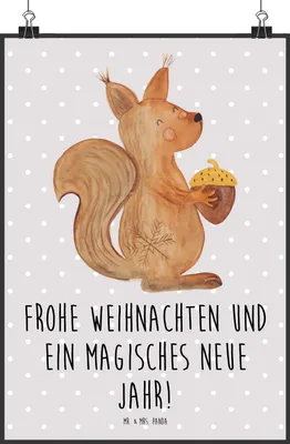 Produktbild von Mr. & Mrs. Panda Bild Eichhörnchen Weihnachten DIN A2 - Grau Pastell - Geschenk, Vogel, drucke, Weihnachtsgruß, Kunstdruck, Wanddekoration, Neujahr, Frohe, Guten Rutsch