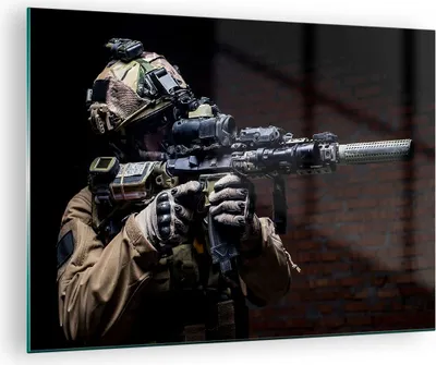 Produktbild von Bilder auf glas - Soldat Gewehr - 70x50cm - Glasbilder - Wandbilder - Bilder - Kunstdruck - zum Aufhängen bereit - Wanddekoration aus Glas - Glas Bilder - Wandbild auf Glas - Einteilig - GAA70x50-3785