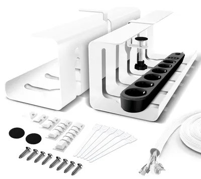 Immagine prodotto di Solidchoice - Set di 2 canaline porta cavi - Organizzazione cavi per scrivania, colore bianco, con accessori inclusi