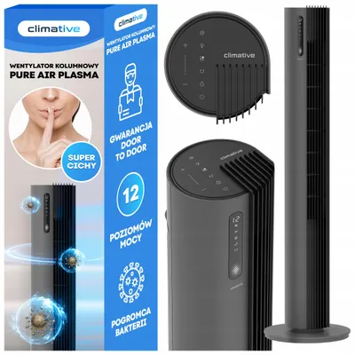Zdjęcie produktu dla Cichy Wentylator kolumnowy 12 poziomów Climative PURE Plasma Oczyszcza - Jonizacja, XXL 110cm, Mocny i Cichy, Wydajna Oscylacja 90° Sterowany Pilotem