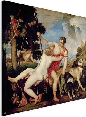Produktbild von Vliesstoff Leinwandbild - Venus and Adonis (Tycjan ) 70x70 cm Reproduktionen l-E-10776-b-a
