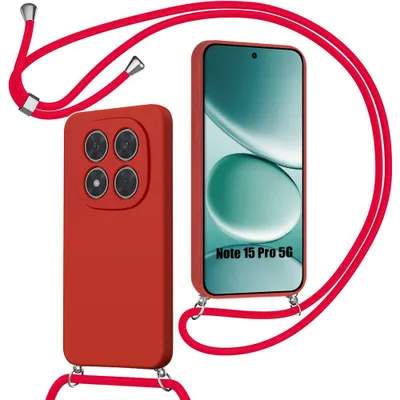 Image de Coque Silicone pour Xiaomi Redmi Note 15 Pro 5G, Antichoc Anti-Rayure avec Cordon - Rouge