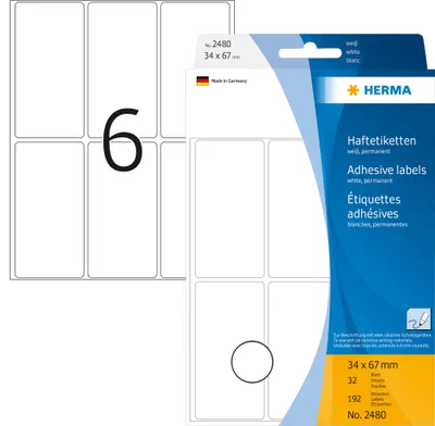 Obrázek produktu pro HERMA Vielzwecketiketten weiß 34x67 mm Papier matt 192 St.
