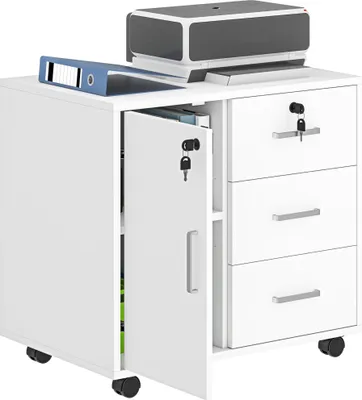 Produktbild von Bš¹roschrank mit 3 Schubladen und 3 verstellbaren Einlegeb?den, Holz, 60 x 40 x 56 cm, Wei?